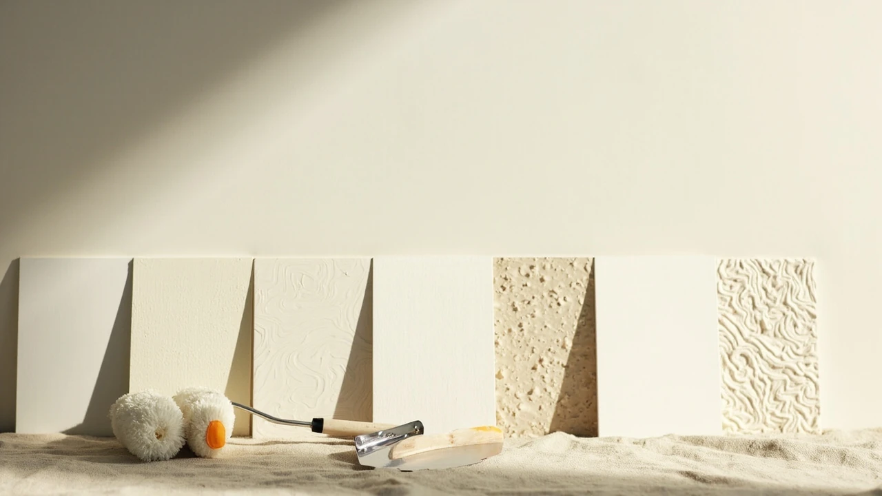 Side-by-side samples of common ceiling texture types on drywall