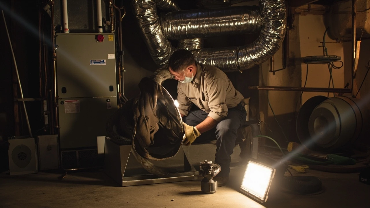 Technician inspecting home air ducts during a professional cleaning service