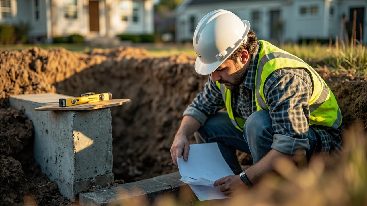 Engineer performing a structural inspection of a home foundation
